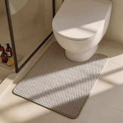 Triohero Toilet Rug, Thin Toilet Rugs U Shaped Washable Non Slip Absorbent Quick Dry Low Pile Toilet Mat, Beige 20"x24" U Shape
