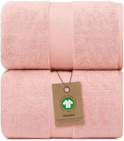 Alusa Home 100% Organic Luxury Bath Sheets - GOTS Certified - Extra Large 35x70 Inches (Pack of 2) Zero-Twist, Long-Staple Cotton Bath Sheet Set (Blush Pink)