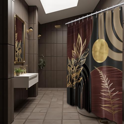 Dark Brown and Gold Extra Long Shower Curtain, Tall 72X78 in