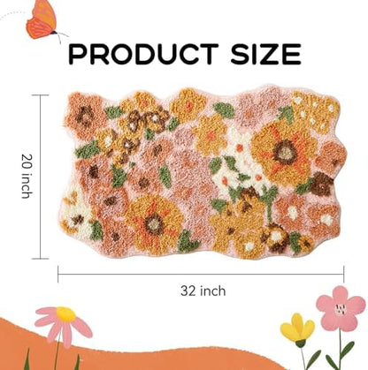 TRUEDAYS Floral Bath Mat, Cute Bath Mat for Bathroom, 32'' x 20'', Orange