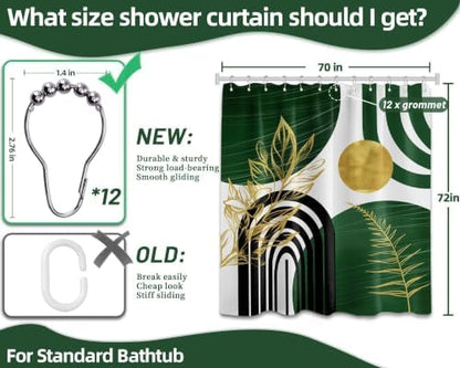 Olive Green and Gold Shower Curtain, 72x72 in, Mid Century Modern