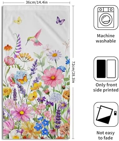 Spring Hand Towels Set of 2, Wildflowers Floral Butterfly Decorative Bathroom Towel 28x14 Inch, Soft Absorbent Microfiber Wash Cloth for Kitchen Gym Hotel Home Decor