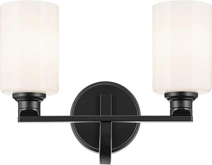 Kichler Gioe 14.25" 2-Light Vanity Light with Opal Glass in Black, Damp Rated, for Bathroom, Powder Room, Over a Mirror, (14.25" W x 10.5" H), 55225BK