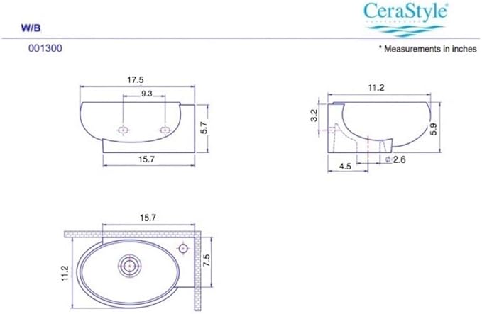 CeraStyle 001300-U-One Hole Mini Curved Corner Ceramic Wall Mounted/Vessel Sink, White