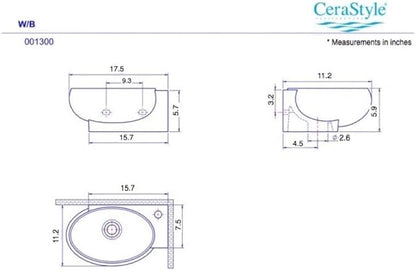 CeraStyle 001300-U-One Hole Mini Curved Corner Ceramic Wall Mounted/Vessel Sink, White