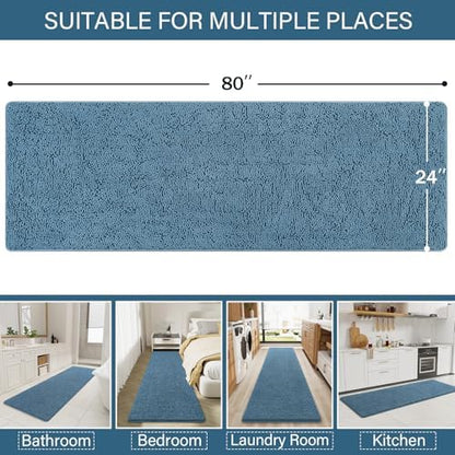 LOCHAS Luxury Bathroom Rug Shaggy Bath Mat 24 x 80 Inch, Denim Blue