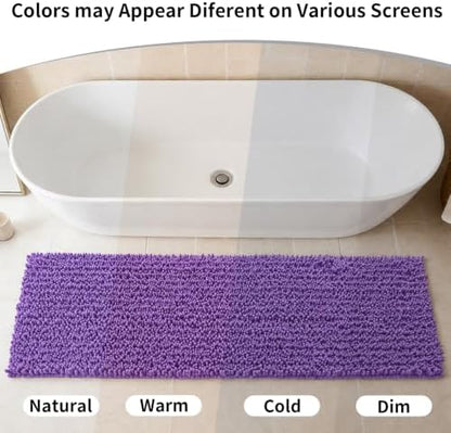 Disolla Purple Bathroom Runner Rug 24x55 Inch - Long Chenille Bath Mat, Extra Soft Shaggy Plush Absorbent Runner, Non-Slip Washable Rug for Tub, Bedside and Kitchen