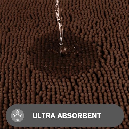 Bathroom Rugs 30 x 50 Inch – Extra Large Bath Mat | Absorbent and Washable Thick Chenille Bath Rugs Non-Slip Runner Rug for Bathroom, Shower, Tub(Brown)