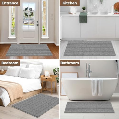 Bcoimo Bath Rug Mat,48x30 Chenille Non Slip Gray Long Bathroom Runner Rugs