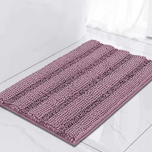 Turquoize Small Bathroom Rug 17x24, Absorbent Chenille Bath Rug, Mauve/Rose