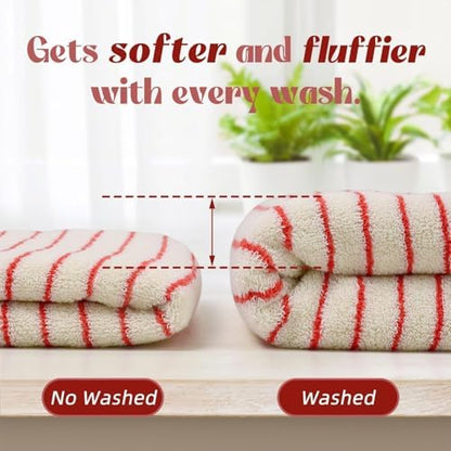 Striped Hand Towels Set of 2, Vintage Bathroom & Kitchen Decor, Guest Use