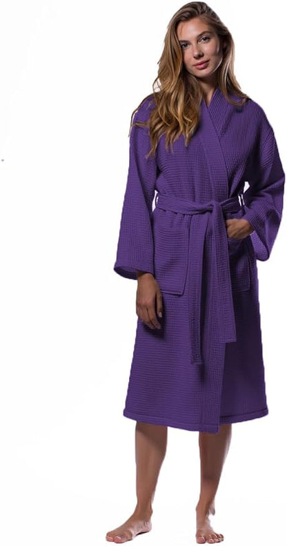 Turquaz Womens Lightweight Waffle Kimono Bathrobe for Men - Soft Quick-Dry Spa & Summer Towel Robe, Cotton Blend
