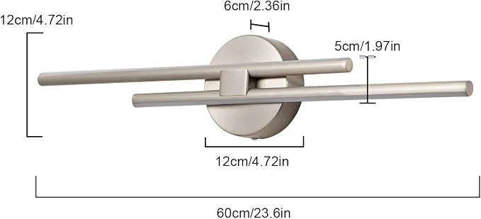 EDISLIVE Dimmable Modern LED Vanity Light Fixtures Bathroom Vanity Wall Lighting, 23.6 in Mirror Vanity Lighting Fixtures for Bathroom Bedroom Makeup Living Room,3000K Warm Light(Nickel)