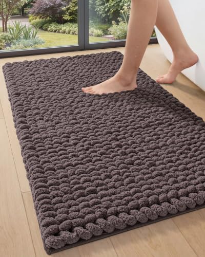 DEXI Bathroom Rug 43x24, Non Slip Washable Chinelle Bath Mat, Dark Taupe