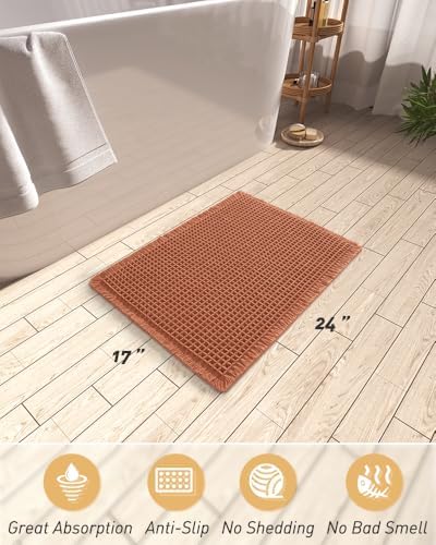 Upgraded Waffle Bath Mat Ultra Absorbent Non Slip Bathroom Mat, 17" x 24"