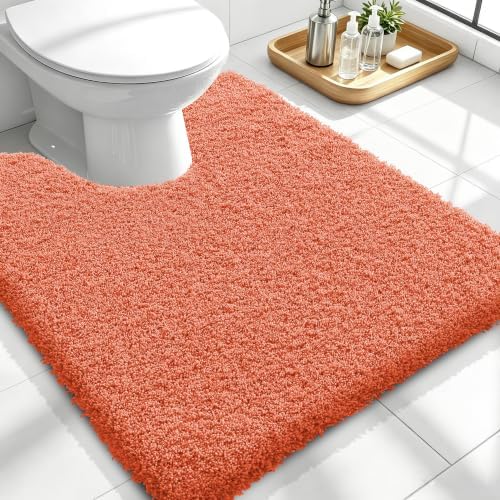 OLANLY Microfiber Bathroom Toilet Rugs U-Shaped 24x20, Soft Bath Mat, Coral