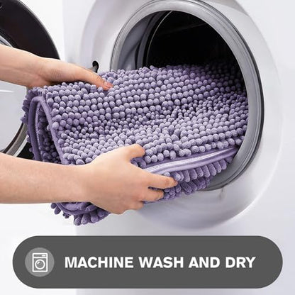 Lavender Bathroom Rugs Sets 2 Piece – Absorbent and Washable Bath Mat, Non-Slip, Thick Soft Chenille Bath Rugs for Bathroom Floor, Shower, Sink - 17" x 24"+20" x 32"