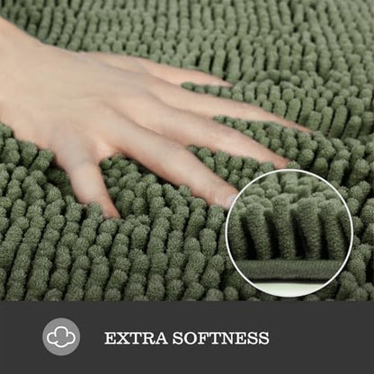 Yeaban Chenille Olive Green Bathroom Rug 36"x60",Non-Slip Rubber Backing