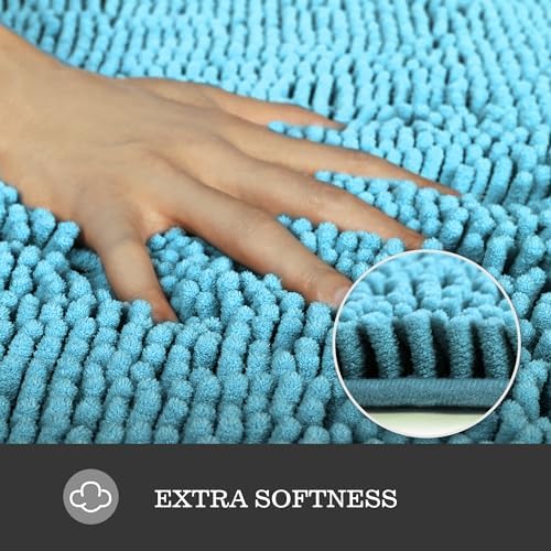 Yeaban Chenille Sky Blue Bathroom Rug 20"x32", Non-Slip Rubber Backing