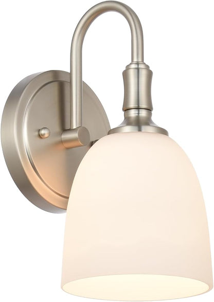 Vintage Traditional 1-Light Indoor Wall Sconce with Frosted Glass Bathroom Bedroom Hallway, 10.6" H x 5.3" W, Brushed Nickel