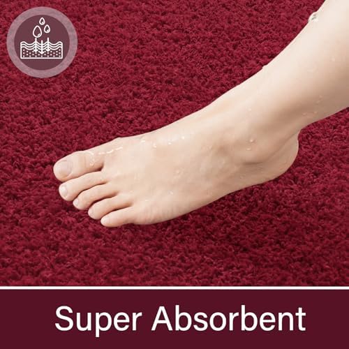 LOCHAS Bathroom Rug Runner 24x60 Inch, Bath Rugs Non Slip, Red