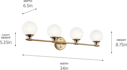 Kichler Benno 4-Light Vanity, Modern Light with Opal Glass in Champagne Bronze, for Bathroom or Powder Room (8.75" x 34"), 55173CPZ