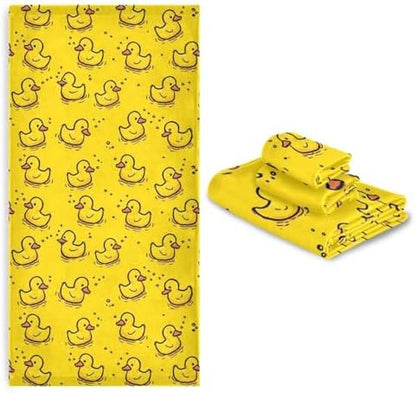 Naanle Cute Funny Yellow Rubber Ducky Soft Luxury Decorative Set of 3 Towels, 1 Bath Towel+1 Hand Towel+1 Washcloth, Multipurpose for Bathroom, Hotel, Gym, Spa and Beach