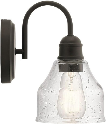 Kichler Avery 5.5" Wall Sconce Industrial 1 Light Wall Fixture with Clear Seeded Glass in Black, for Bathroom, Bedroom or Hallway (8.25" x 5.5" x 9.5") 45971BK