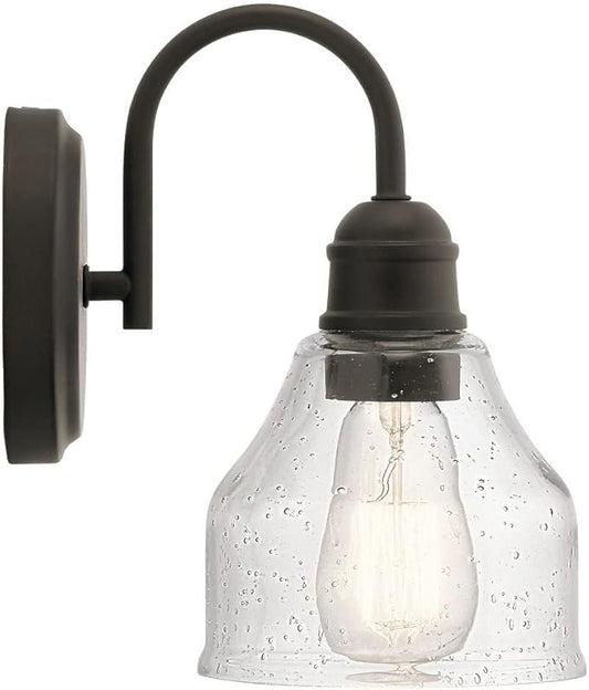 Kichler Avery 5.5" Wall Sconce Industrial 1 Light Wall Fixture with Clear Seeded Glass in Black, for Bathroom, Bedroom or Hallway (8.25" x 5.5" x 9.5") 45971BK