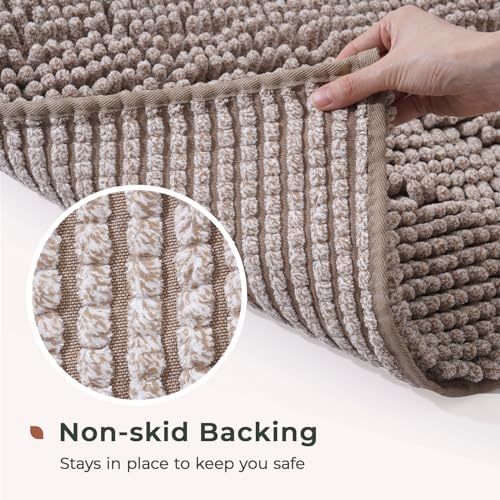 FRESHMINT Large Chenille Bathroom Rugs Mat 36"x24", Non-Slip Bath Mat for Bathroom Floor & Bathtub, Washable Shower Shag Bath Rugs, Soft Thick Water Absorbent Microfiber Shower Mat, Taupe Heather