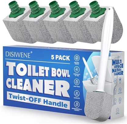 DISIWENE Pumice Cleaning Stone with Handle Toilet Bowl Cleaner Hard Water Ring Remover for Bath/Pool/Kitchen/Household Cleaning (5, 5 Pack with Twist-Off Handle)
