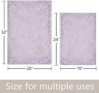 Bathroom Rugs Sets 2 Piece, PVC Backing Quick Dry, Machine Washable Bath Mats for Bathroom Floor-Lavender