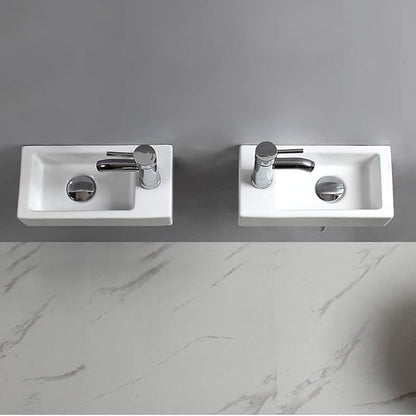 Wall Hung Basin Sink Small Cloakroom Basin Rectangle Ceramic Wash Basin Left Hand with Tap & Drain(Art Deco)