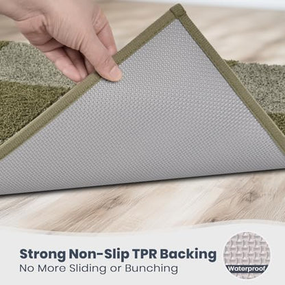 PURRUGS Bathroom Rug Non-Slip Machine Washable 24" x 60", Super Absorbent and Quick-Dry Bath Mat, Extra Soft and Plush Bath Rug for Shower, Bathtub and Sink, Sage Green & Olive Green