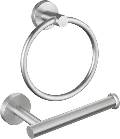 Bathroom Hardware Set, Towel Ring & Toilet Paper Holder, Stainless Steel SUS304, Hand Towel Hanger & Toilet Roll Holder, Sturdy Bathroom Accessories for Home or Kitchen Brushed Nickel