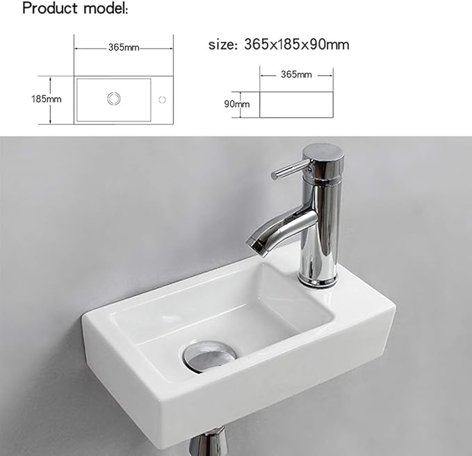 Wall Hung Basin Sink Small Cloakroom Basin Rectangle Ceramic Wash Basin Right Hand (Classic)