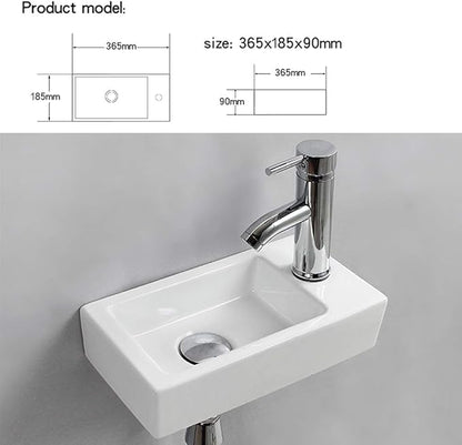 Wall Hung Basin Sink Small Cloakroom Basin Rectangle Ceramic Wash Basin Right Hand (Classic)