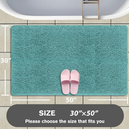 Bathroom Rugs 30 x 50 Inch – Extra Large Bath Mat | Absorbent and Washable Thick Chenille Bath Rugs Non-Slip Runner Rug for Bathroom, Shower, Tub(Teal)