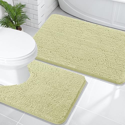 OLANLY Chenille Bathroom Rugs Mats Sets 2 Piece, 36"x24"+24"x20", Vanilla