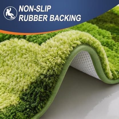 Hifuwan Cute Green Moss Toilet Rugs U Shaped Non Slip Bath Mats, 20x20 Inch
