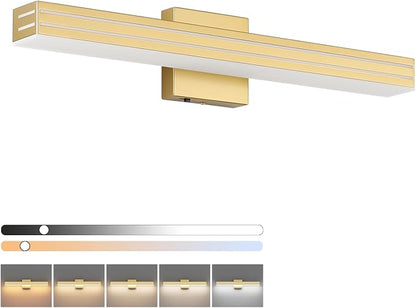 Ralbay 24inch Gold Vanity Light with 5 Color Temperature (2700K-6000K) Dimmable Acrylic Metal 24W LED Modern Matte Gold Bathroom Vanity Light Bar