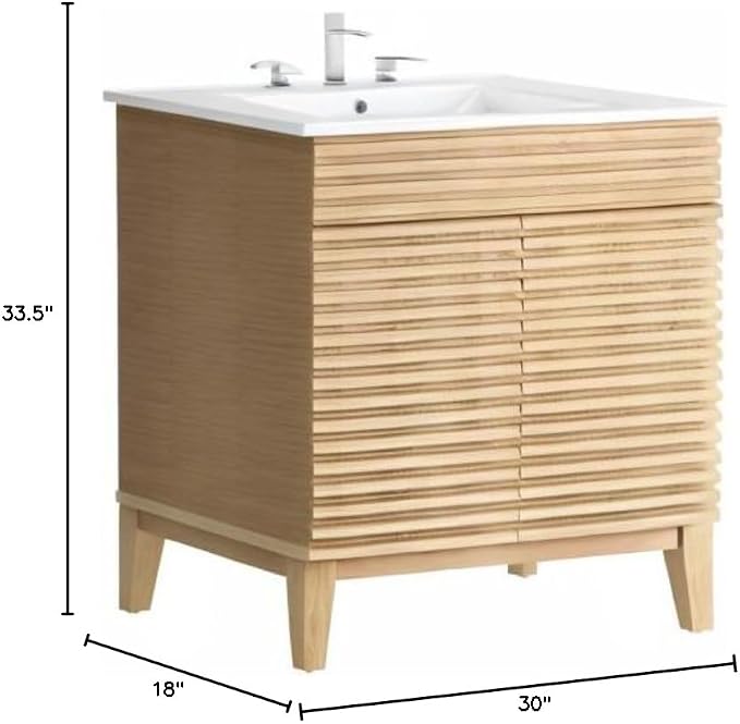 Modway Render 30" Bathroom Vanity With Sink in Oak White