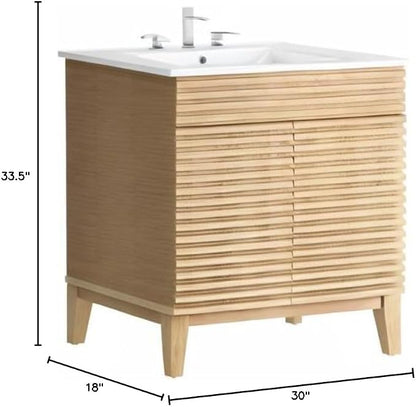 Modway Render 30" Bathroom Vanity With Sink in Oak White