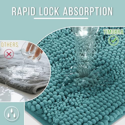Yimobra Bathroom Rug Mat 36 x 24, Non Slip and Super Absorbent Bath Mat,Machine Washable Quick Dry,Ultra Plush Chenille Shower Rugs for Bathroom Floor Sink Tub and Shower Outside,Teal Blue