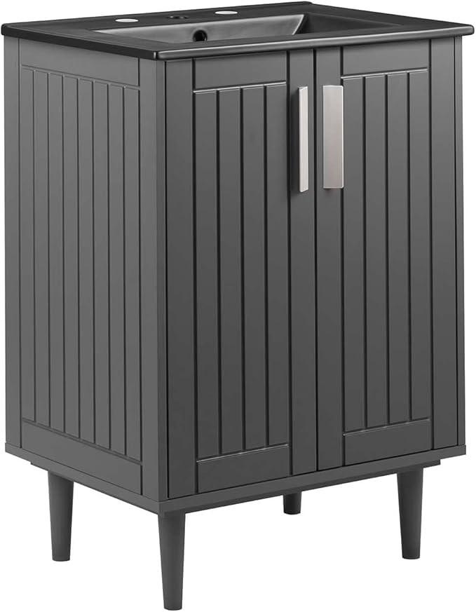 Modway Augusta 24" Bathroom Vanity Cabinet and Ceramic Vessel Sink Basin Combo in Gray Black