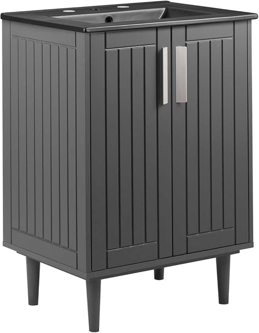 Modway Augusta 24" Bathroom Vanity Cabinet and Ceramic Vessel Sink Basin Combo in Gray Black