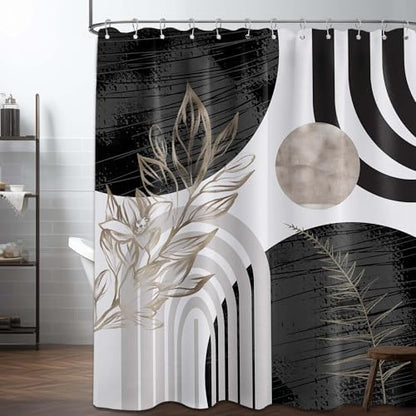 Black and White Extra Long Shower Curtain, Tall 72X96 in, Mid Century