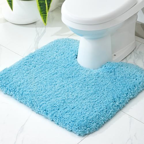 Disolla Toilet Mat 22x24 Sky Blue - Non Slip Fluffy U-Shaped Contour Rug, Ultra-Soft Plush Toilet Floor Mat, Absorbent & Machine Washable