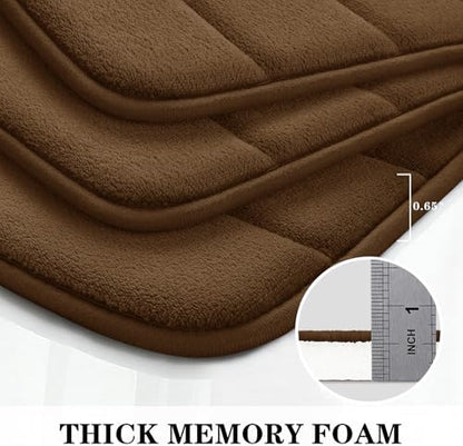 BYSURE Brown Memory Foam Bathroom Rug Set 3 Piece, Non Slip Extra Soft Absorbent Bath Mats, Machine Washable & Dry Toilet Mat Sets for Bathroom Floor