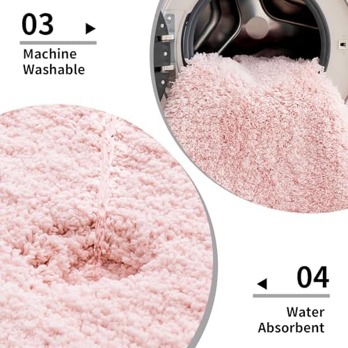 Disolla Pink Bathrom Runner Rug 24x59 - Large Soft Plush Bath Mat, Thick Long Non-Slip Shaggy Floor Mat, Ultra-Absorbent for Master Bathroom Bedroom